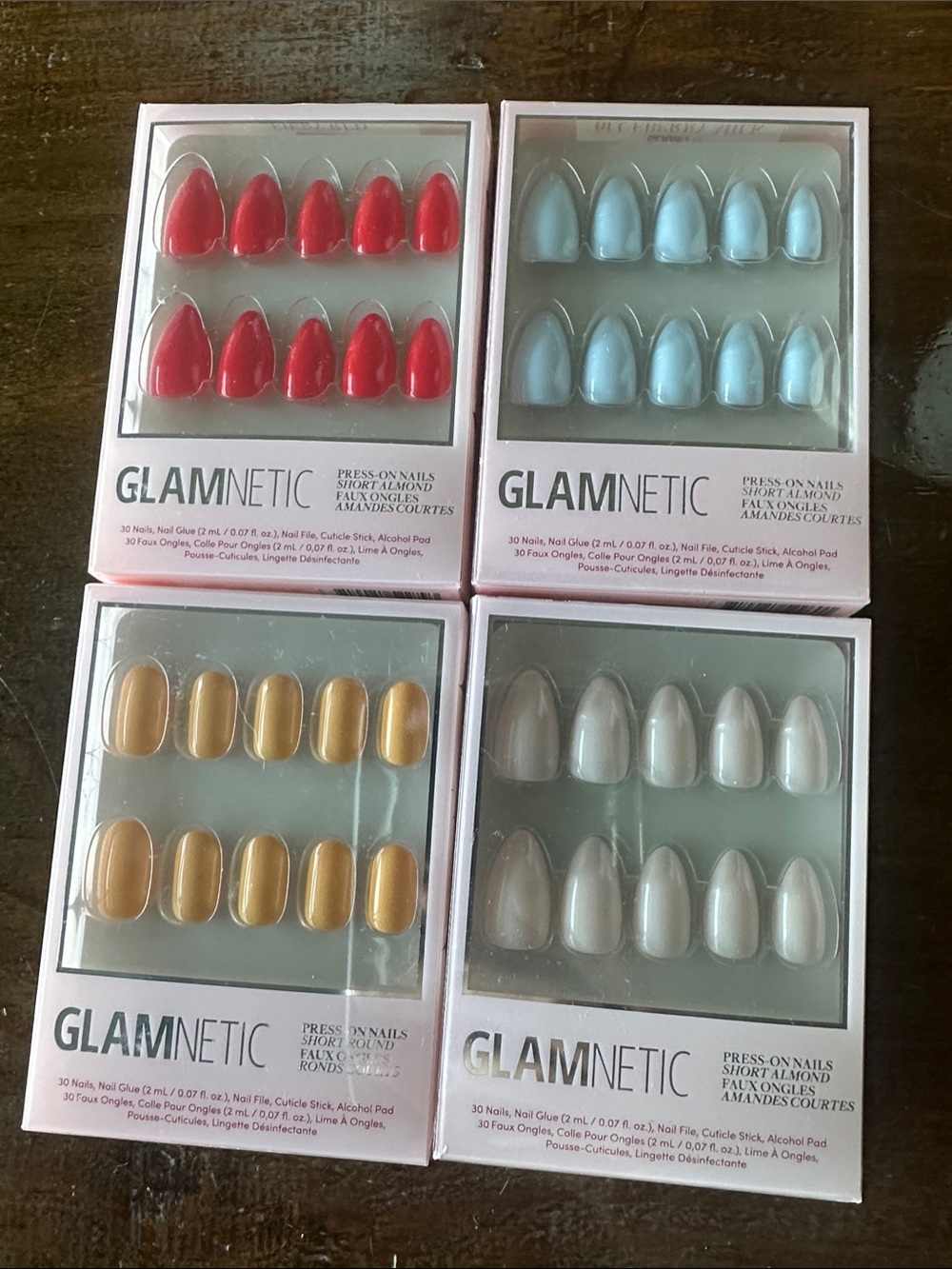 Glamnetic Press-On Nails — Red, Blueberry Milk, Sunset Orange, Ballerina Pink